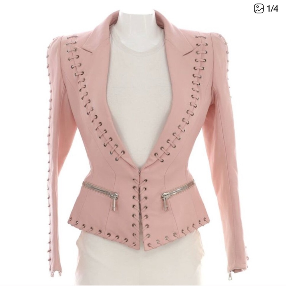 Balmain Women's Laced Single Breasted Two Pocket Jacket Lambskin